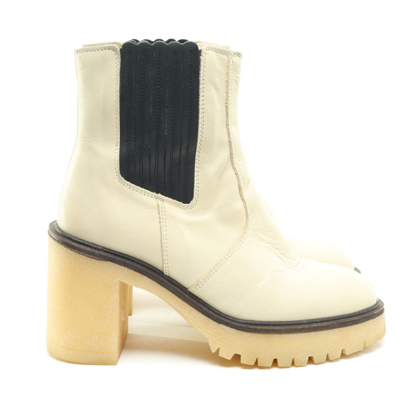 Free People James Chunky Heel Chelsea Leather Boots Women EU 38 White/Black - Picture 3 of 16
